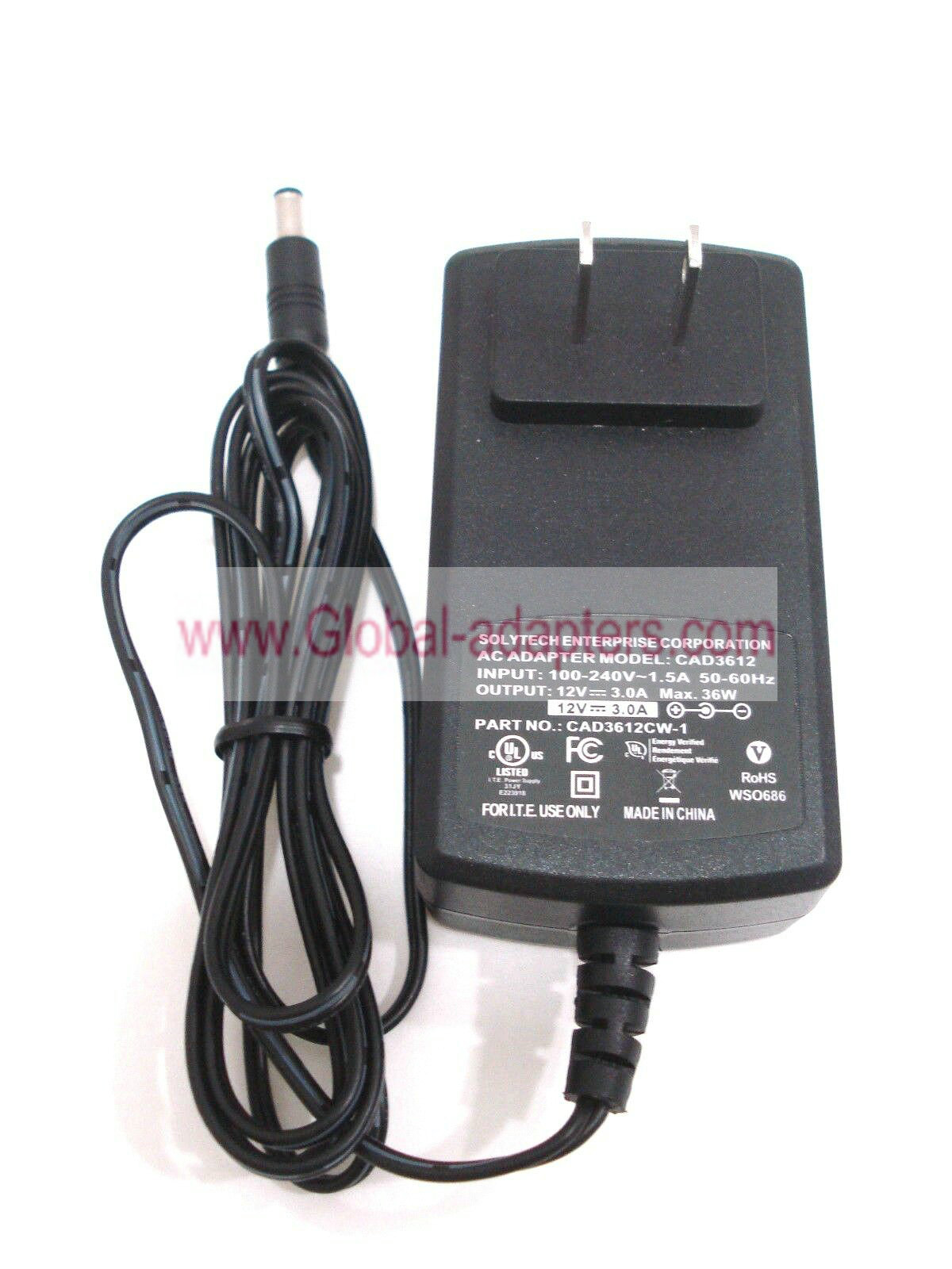 New Solytech CAD3612 CAD3612CW-1 12V 3A Ac Adapter